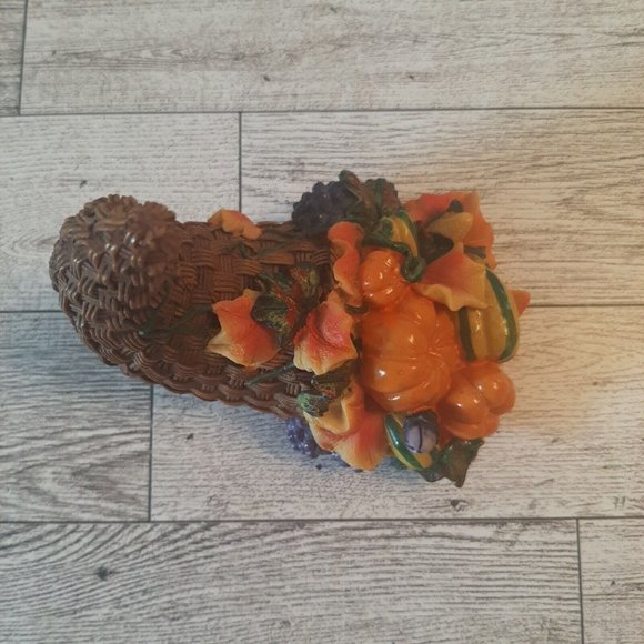 K's Collection Thanksgiving Cornucopia Pumpkin Gourds Grapes 3 1/2" tall - Picture 7 of 9